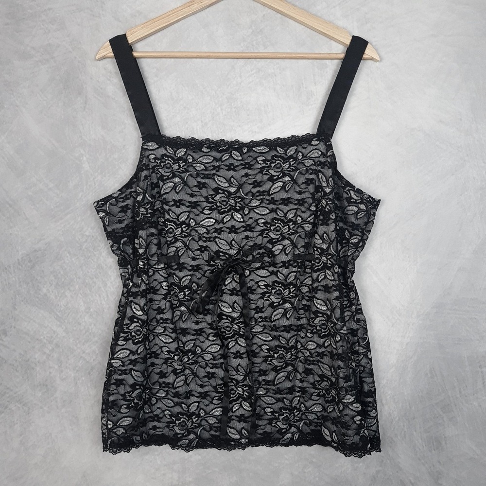 Vintage Y2K Lace Cami Top Womens Large Black Babydoll Tank Whimsygoth Dark Boho